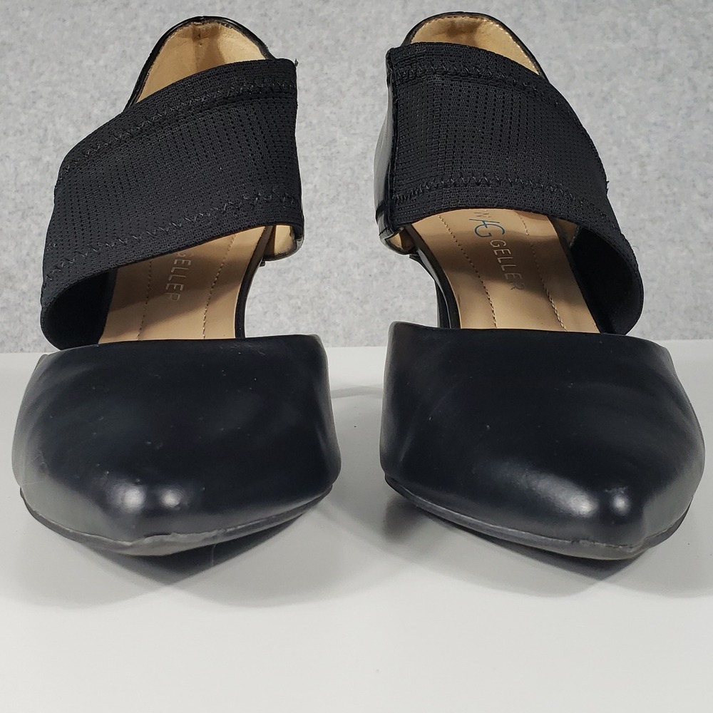 Andrew Geller Tibby Black Pointed Toe Elastic Strap Pumps Heel 8.5M Office Siren